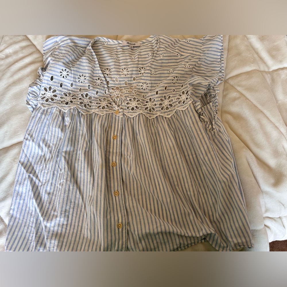 Madewell light blue strip top